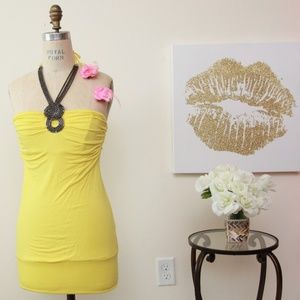 SOLD!Bebe yellow jeweled halter mini dress/tunic  